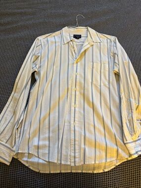 American Eagle Outfitters White Shirt with Light Blue Stripes